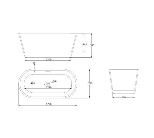 Ванна отдельностоящая Grossman Forta GR-1503MB (170х75х58) цвет черный/белый матовый