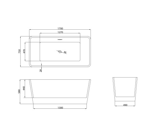 Ванна отдельностоящая Grossman Cristal GR-2022M (170х75х58) цвет белый матовый
