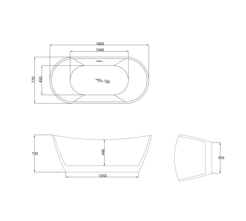 Ванна отдельностоящая Grossman Galaxy GR-2103 (180х77х72) цвет белый