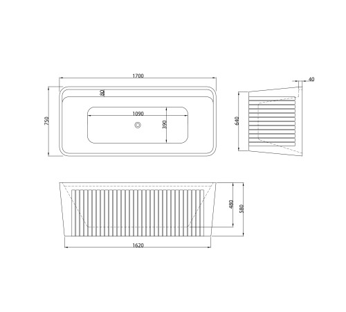 Ванна пристенная Grossman Cristal GR-28031 (170х75х58) цвет белый