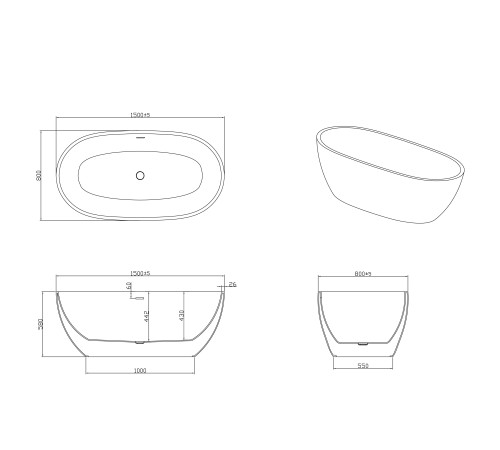 Ванна отдельностоящая Grossman Classic GR-2403M (150х78х58) цвет белый матовый