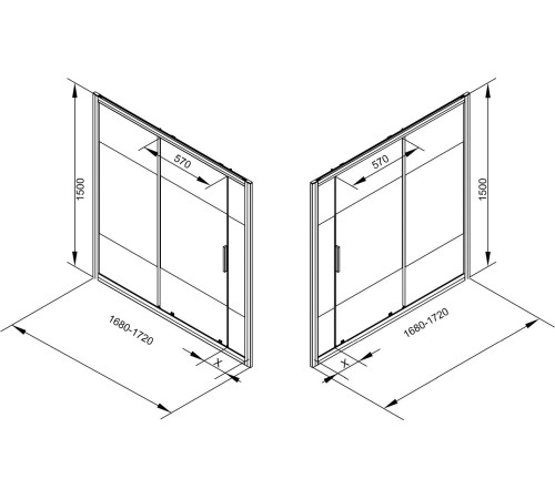 Шторка на ванну c боковой стенкой Aquanet Practic AE10-B-170H150U-CP + AE10-F-70H150U-CP