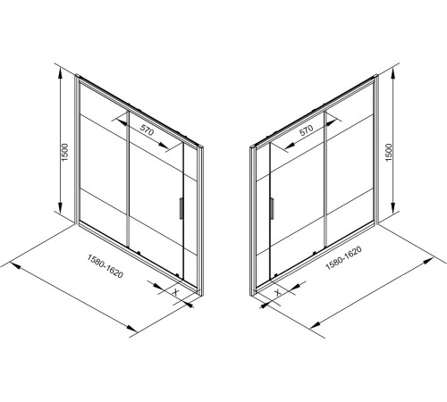 Шторка на ванну c боковой стенкой Aquanet Practic AE10-B-160H150U-CP + AE10-F-75H150U-CP