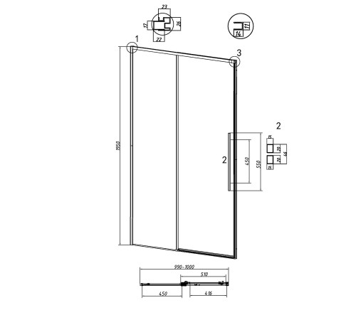 Дверь в нишу Grossman Galaxy 100.K33.01.100.42.00 (100х195) графит сатин,стекло прозрачное,раздвижная