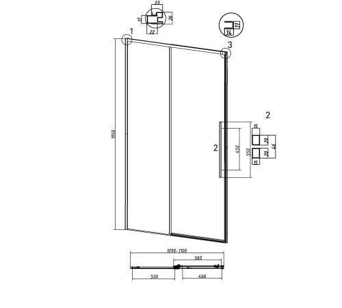 Дверь в нишу Grossman Galaxy 100.K33.01.110.42.00 (110х195) графит сатин,стекло прозрачное,раздвижная