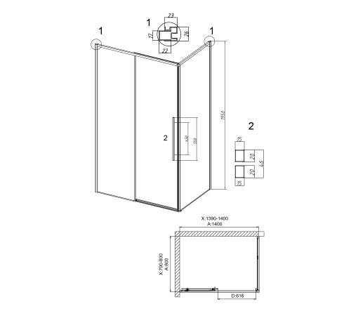 Душевое ограждение Grossman Galaxy 100.K33.01.140.10.02-200.K33.01.80.10.02 (140х80х195) раздвижная(левая),хром,стекло шиншилла