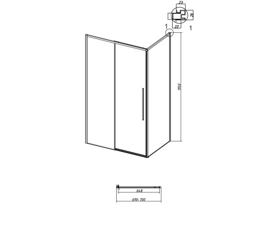 Боковая стенка Grossman Galaxy 200.K33.01.70.21.00 (70х195) черный матовый,стекло прозрачное