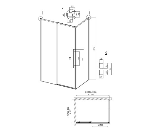 Душевое ограждение Grossman Galaxy 100.K33.01.110.21.02-200.K33.01.80.21.02 (110х80х195) раздвижная(левая),черный матовый,стекло шиншилла