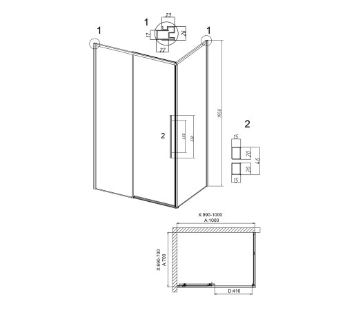Душевое ограждение Grossman Galaxy 100.K33.01.100.21.10-200.K33.01.70.21.10 (100х70х195) раздвижная,черный матовый,стекло тонированное