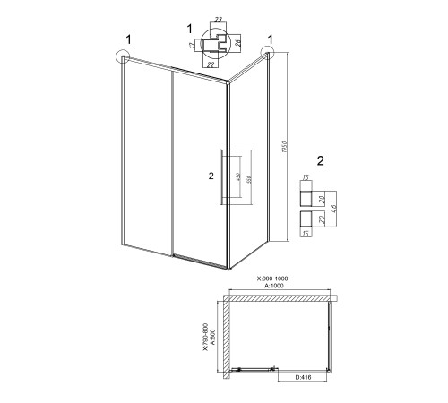 Душевое ограждение Grossman Galaxy 100.K33.01.100.21.10-200.K33.01.80.21.10 (100х80х195) раздвижная,черный матовый,стекло тонированное