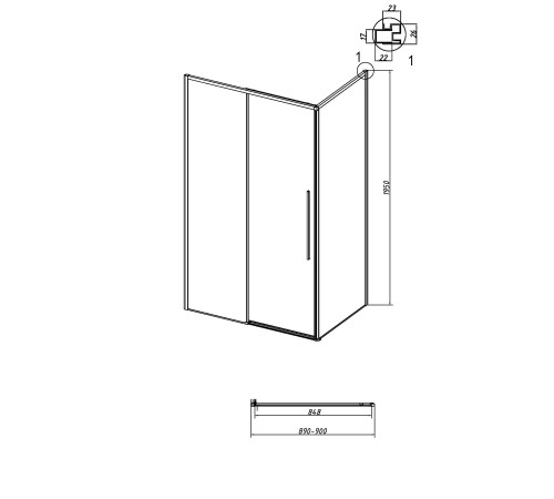 Боковая стенка Grossman Galaxy 200.K33.01.90.42.10 (90х195) графит сатин,стекло тонированное