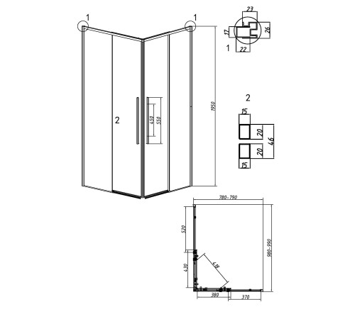 Душевое ограждение Grossman Galaxy 1/2.K33.01.10.10.00-1/2.K33.01.80.10.00 (100х80х195) раздвижная,хром,стекло прозрачное