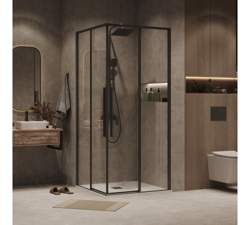 1/2 душевого ограждения Grossman Galaxy 1/2.K33.01.10.21.00 (100*195) черный матовый,стекло прозрачное