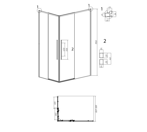 1/2 душевого ограждения Grossman Galaxy 1/2.K33.01.70.21.00 (70х195) черный матовый,стекло прозрачное