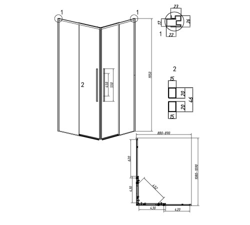 Душевое ограждение Grossman Galaxy 1/2.K33.01.90.21.02-1/2.K33.01.11L.21.02 (90х110х195) раздвижная,черный матовый,стекло шиншилла