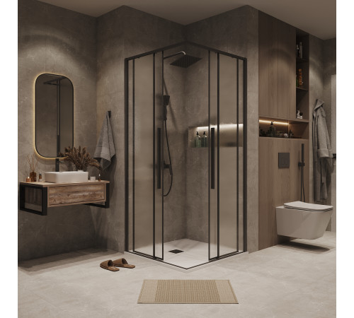 1/2 душевого ограждения Grossman Galaxy 1/2.K33.01.80L.21.02 (80*195) черный матовый,стекло шиншилла