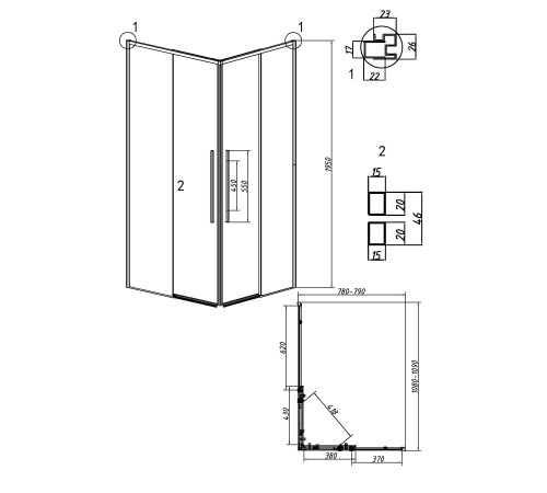 Душевое ограждение Grossman Galaxy 1/2.K33.01.11.21.10-1/2.K33.01.80.21.10 (110х80х195) раздвижная,черный матовый,стекло тонированное