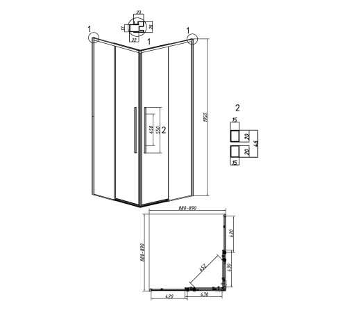Душевое ограждение Grossman Galaxy 300.K33.01.9090.21.10 (90х90х195) квадрат,раздвижная,черный матовый,стекло тонированное