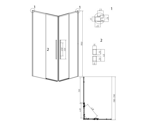 1/2 душевого ограждения Grossman Galaxy 1/2.K33.01.12.32.00 (120х195) золото сатин,стекло прозрачное