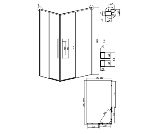 Душевое ограждение Grossman Galaxy 1/2.K33.01.12.32.00-1/2.K33.01.70.32.00 (120х70х195) раздвижная,золото сатин,стекло прозрачное