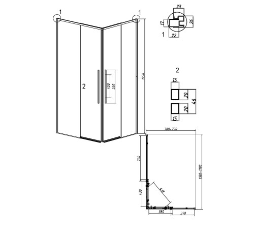 Душевое ограждение Grossman Galaxy 1/2.K33.01.12.32.00-1/2.K33.01.80.32.00 (120х80х195) раздвижная,золото сатин,стекло прозрачное
