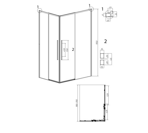 1/2 душевого ограждения Grossman Galaxy 1/2.K33.01.10.42.00 (100х195) графит сатин,стекло прозрачное