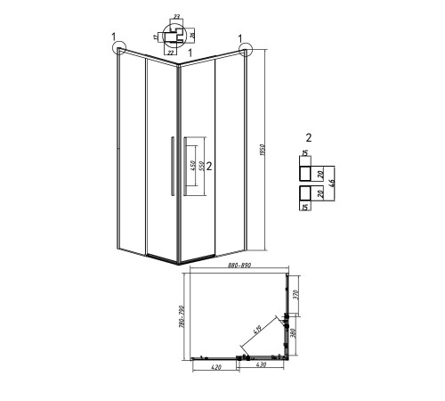 Душевое ограждение Grossman Galaxy 300.K33.01.9080.42.00 (90*80*195) прямоугольник,раздвижная,графит сатин,стекло прозрачое