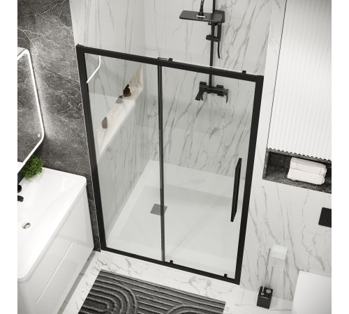 Дверь в нишу Grossman Cosmo 100.K33.02.110.21.00 (110х195) черный матовый,стекло прозрачное,раздвижная