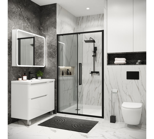 Дверь в нишу Grossman Cosmo 100.K33.02.110.21.00 (110х195) черный матовый,стекло прозрачное,раздвижная