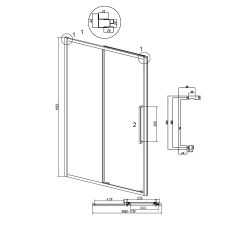Дверь в нишу Grossman Cosmo 100.K33.02.110.42.00 (110х195) графит сатин,стекло прозрачное,раздвижная