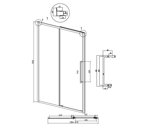 Дверь в нишу Grossman Cosmo 100.K33.02.140.42.00 (140х195) графит сатин,стекло прозрачное,раздвижная