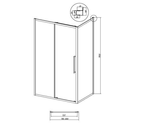 Боковая стенка Grossman Cosmo 200.K33.02.80.42.00 (80х195) графит сатин,стекло прозрачное
