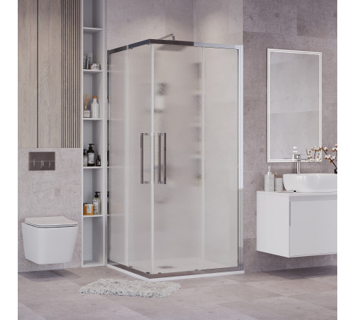 Душевое ограждение Grossman Cosmo 300.K33.02.1010.10.02 (100х100х195) квадрат,раздвижная,хром,стекло шиншилла