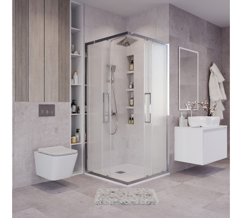 Душевое ограждение Grossman Cosmo 300.K33.02.1010.10.02 (100х100х195) квадрат,раздвижная,хром,стекло шиншилла