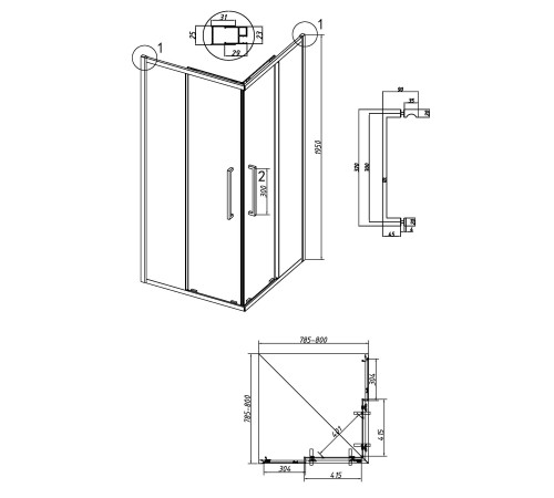Душевое ограждение Grossman Cosmo 300.K33.02.8080.21.00 (80х80х195) квадрат,раздвижная,черный матовый,стекло прозрачное