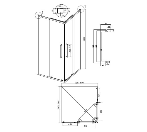 Душевое ограждение Grossman Cosmo 300.K33.02.1010.21.02 (100х100х195) квадрат,раздвижная,черный матовый,стекло шиншилла
