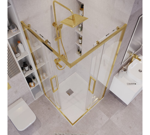 Душевое ограждение Grossman Cosmo 300.K33.02.8080.32.00 (80х80х195) квадрат,раздвижная,золото сатин,стекло прозрачное