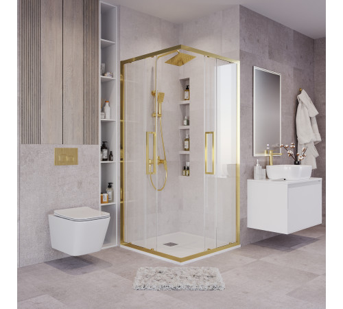 Душевое ограждение Grossman Cosmo 300.K33.02.8080.32.00 (80х80х195) квадрат,раздвижная,золото сатин,стекло прозрачное