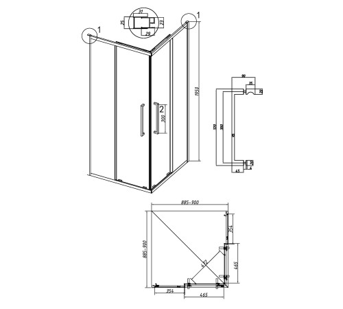 Душевое ограждение Grossman Cosmo 300.K33.02.9090.32.00 (90х90х195) квадрат,раздвижная,золото сатин,стекло прозрачное