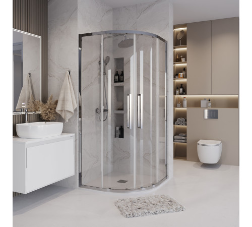 Душевое ограждение Grossman Cosmo 301.K33.02.9090.10.00 (90х90х195) четверть круга,раздвижная,хром,стекло прозрачное
