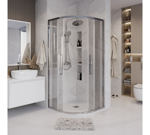 Душевое ограждение Grossman Cosmo 301.K33.02.9090.10.00 (90х90х195) четверть круга,раздвижная,хром,стекло прозрачное