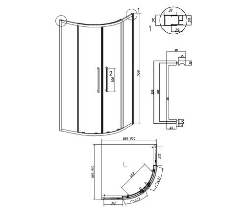 Душевое ограждение Grossman Cosmo 301.K33.02.9090.10.02 (90х90х195) четверть круга,раздвижная,хром,стекло шиншилла