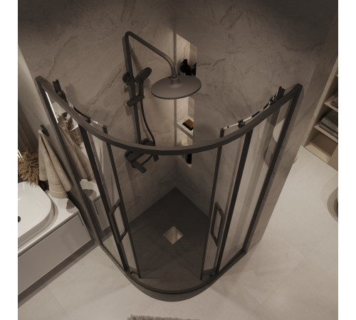 Душевое ограждение Grossman Cosmo 301.K33.02.9090.21.00 (90х90х195) четверть круга,раздвижная,черный матовый,стекло прозрачное