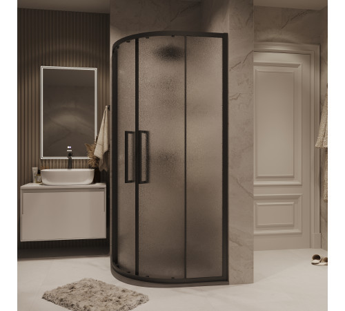 Душевое ограждение Grossman Cosmo 300.K33.02.9090.21.02 (90х90х195) квадрат,раздвижная,черный матовый,стекло шиншилла