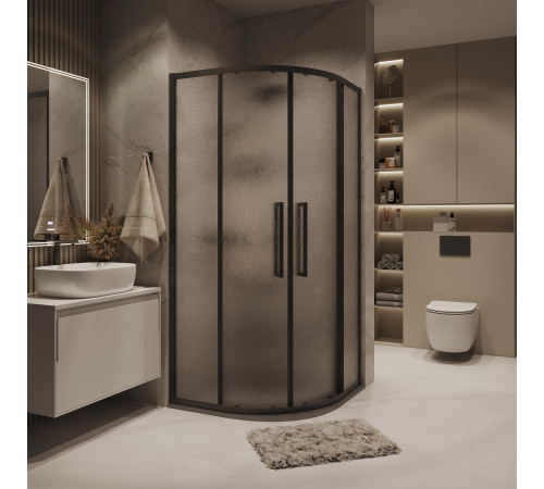 Душевое ограждение Grossman Cosmo 300.K33.02.9090.21.02 (90х90х195) квадрат,раздвижная,черный матовый,стекло шиншилла