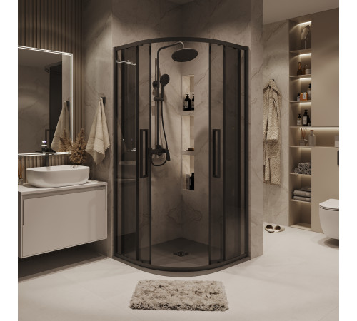 Душевое ограждение Grossman Cosmo 301.K33.02.8080.21.10 (80х80х195) четверть круга,раздвижная,черный матовый,стекло тонированное