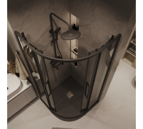 Душевое ограждение Grossman Cosmo 301.K33.02.8080.21.10 (80х80х195) четверть круга,раздвижная,черный матовый,стекло тонированное