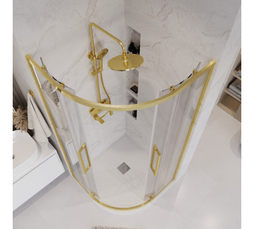 Душевое ограждение Grossman Cosmo 301.K33.02.9090.32.00 (90х90х195) четверть круга,раздвижная,золото сатин,стекло прозрачное