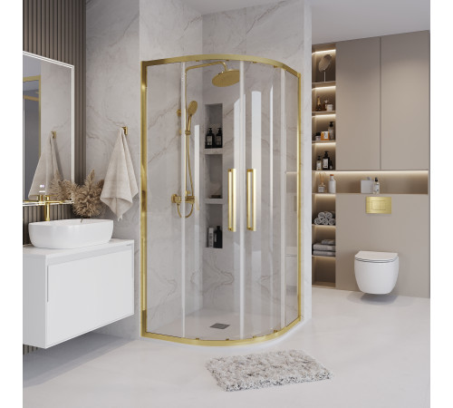 Душевое ограждение Grossman Cosmo 301.K33.02.9090.32.00 (90х90х195) четверть круга,раздвижная,золото сатин,стекло прозрачное