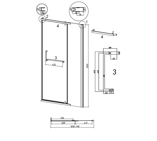 Дверь в нишу Grossman Pragma 100.K33.03.110.10.02 (110х195) хром,стекло шиншилла,распашная